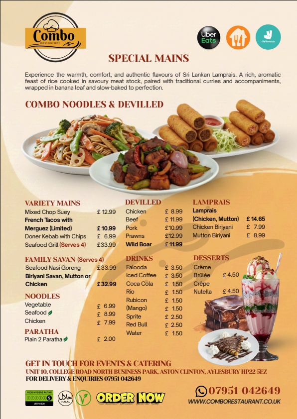 Menu Page 2 — Combo Restaurant